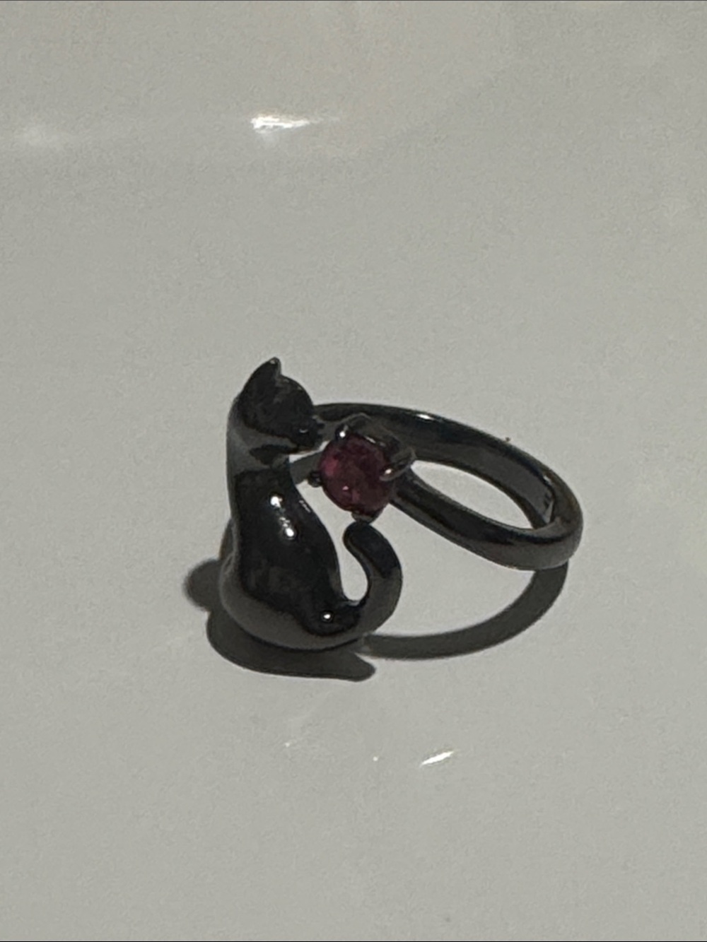 Black Cat Ring with Pink Stone - Unbranded